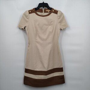 Prich Crewneck Short Sleeve Colorblock Casual Mini Dress Size XS Women Beige